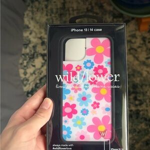 Wildflower Floral Phone Case for iPhone 13/14 — Pink & Blue Daisy Print